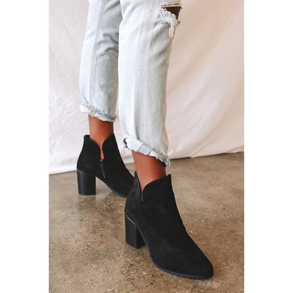 Lulus Martella Black Suede Ankle Booties - Size 7.5
